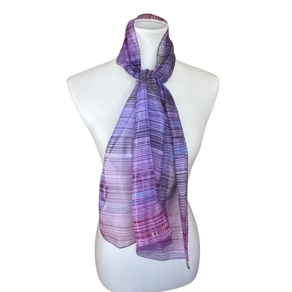 Vintage 90s Echo Purple Metallic Stripe Silk Scarf